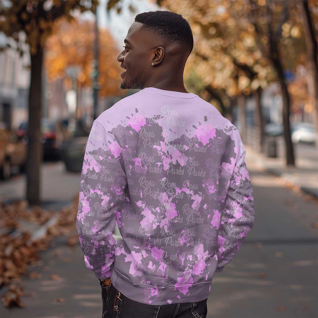 Rosa Parks Sweatshirt Purple Floral Pattern Civil Rights Tribute Bold Name Repeated Text Design - African Pride