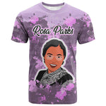 Rosa Parks T shirt Purple Floral Pattern Civil Rights Tribute Bold Name Repeated Text Design TS04