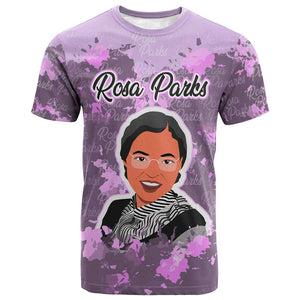 Rosa Parks T shirt Purple Floral Pattern Civil Rights Tribute Bold Name Repeated Text Design TS04