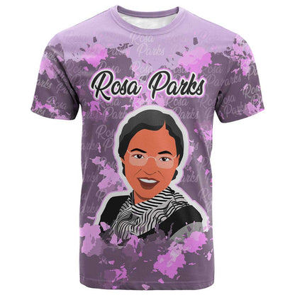 Rosa Parks T shirt Purple Floral Pattern Civil Rights Tribute Bold Name Repeated Text Design TS04