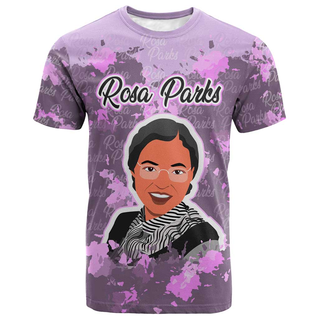Rosa Parks T shirt Purple Floral Pattern Civil Rights Tribute Bold Name Repeated Text Design TS04