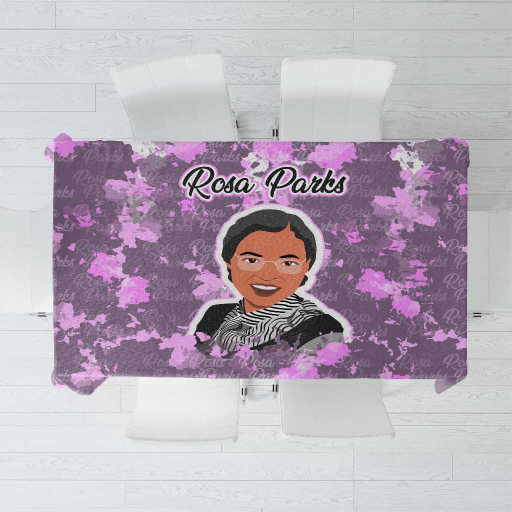 Rosa Parks Tablecloth Purple Floral Pattern Civil Rights Tribute Bold Name Repeated Text Design - African Pride