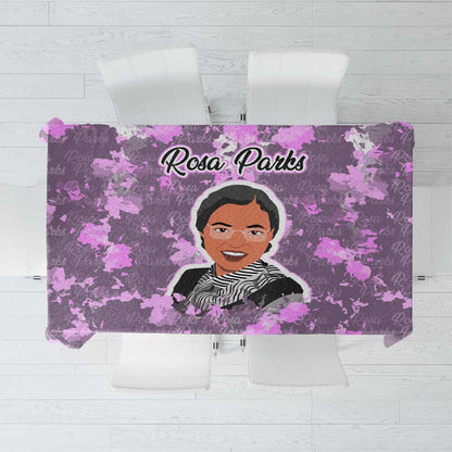 Rosa Parks Tablecloth Purple Floral Pattern Civil Rights Tribute Bold Name Repeated Text Design - African Pride