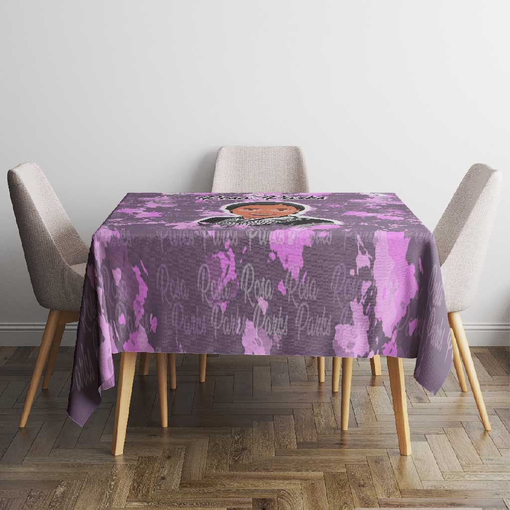 Rosa Parks Tablecloth Purple Floral Pattern Civil Rights Tribute Bold Name Repeated Text Design - African Pride