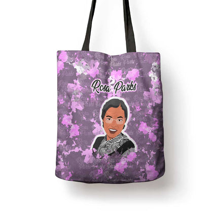 Rosa Parks Tote Bag Purple Floral Pattern Civil Rights Tribute Bold Name Repeated Text Design - African Pride