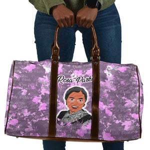 Rosa Parks Travel Bag Purple Floral Pattern Civil Rights Tribute Bold Name Repeated Text Design - African Pride