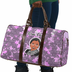 Rosa Parks Travel Bag Purple Floral Pattern Civil Rights Tribute Bold Name Repeated Text Design - African Pride