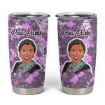 Rosa Parks Tumbler Cup Purple Floral Pattern Civil Rights Tribute Bold Name Repeated Text Design - African Pride