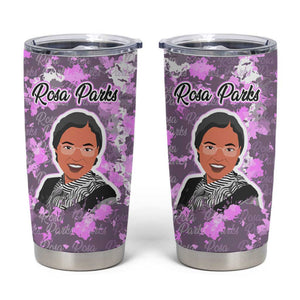 Rosa Parks Tumbler Cup Purple Floral Pattern Civil Rights Tribute Bold Name Repeated Text Design - African Pride