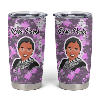 Rosa Parks Tumbler Cup Purple Floral Pattern Civil Rights Tribute Bold Name Repeated Text Design - African Pride