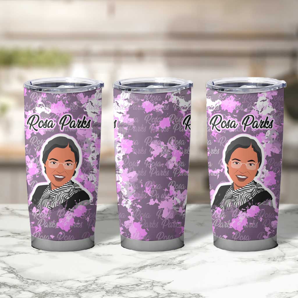 Rosa Parks Tumbler Cup Purple Floral Pattern Civil Rights Tribute Bold Name Repeated Text Design - African Pride