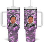 Rosa Parks Tumbler With Handle Purple Floral Pattern Civil Rights Tribute Bold Name Repeated Text Design - African Pride