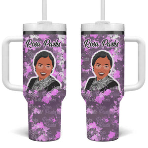 Rosa Parks Tumbler With Handle Purple Floral Pattern Civil Rights Tribute Bold Name Repeated Text Design - African Pride