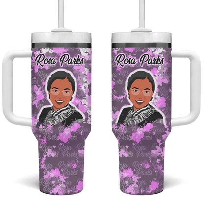 Rosa Parks Tumbler With Handle Purple Floral Pattern Civil Rights Tribute Bold Name Repeated Text Design - African Pride