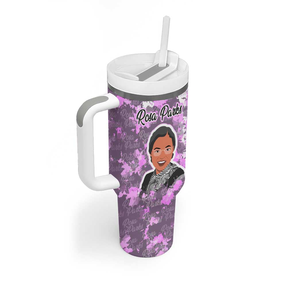 Rosa Parks Tumbler With Handle Purple Floral Pattern Civil Rights Tribute Bold Name Repeated Text Design - African Pride