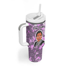 Rosa Parks Tumbler With Handle Purple Floral Pattern Civil Rights Tribute Bold Name Repeated Text Design - African Pride