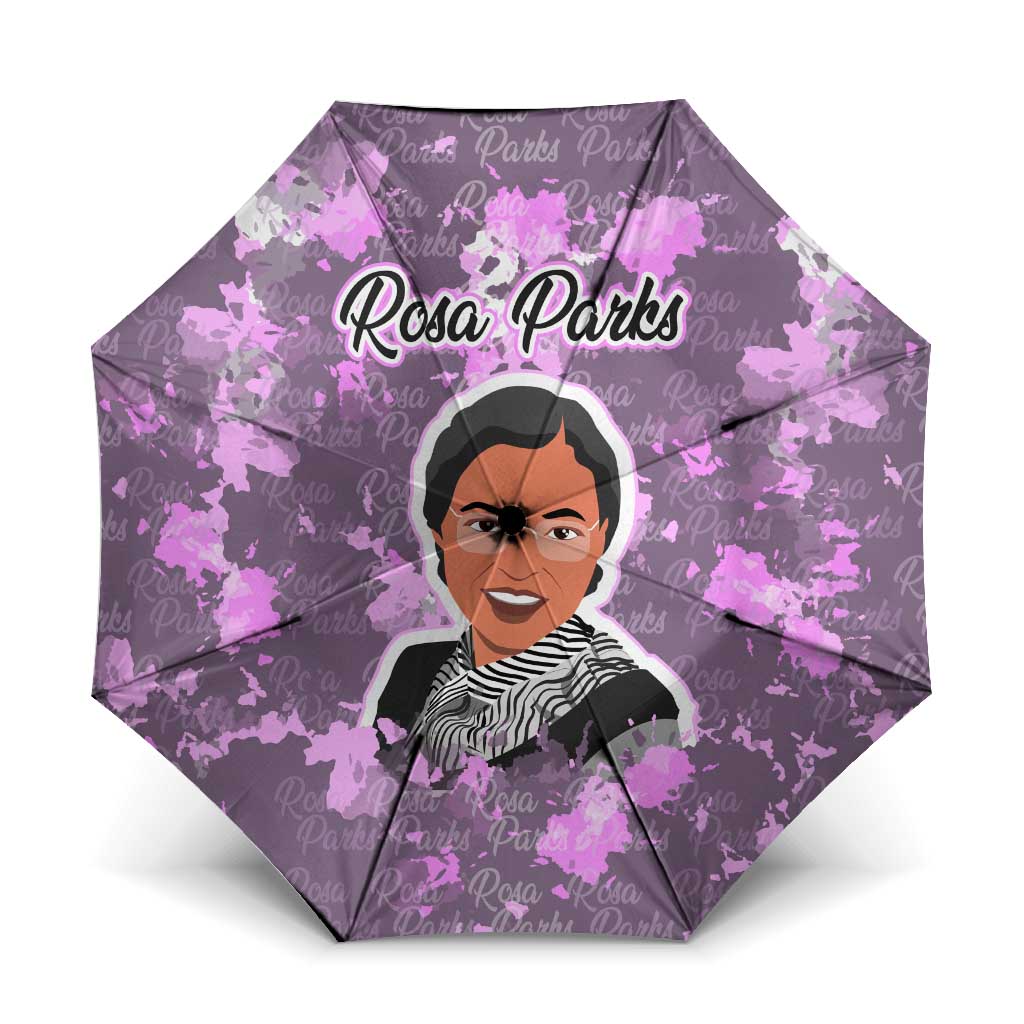 Rosa Parks Umbrella Purple Floral Pattern Civil Rights Tribute Bold Name Repeated Text Design - African Pride