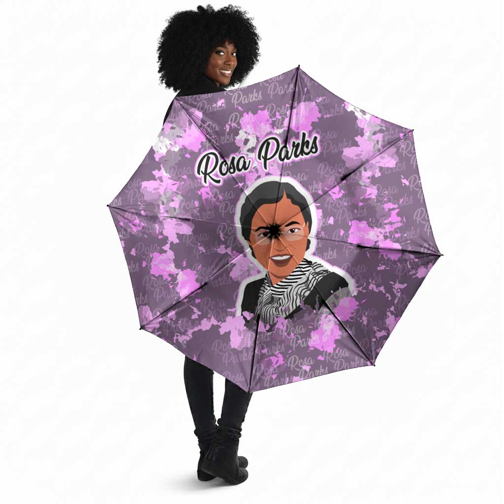 Rosa Parks Umbrella Purple Floral Pattern Civil Rights Tribute Bold Name Repeated Text Design - African Pride