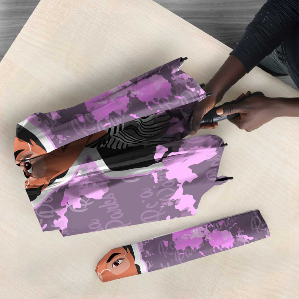 Rosa Parks Umbrella Purple Floral Pattern Civil Rights Tribute Bold Name Repeated Text Design - African Pride