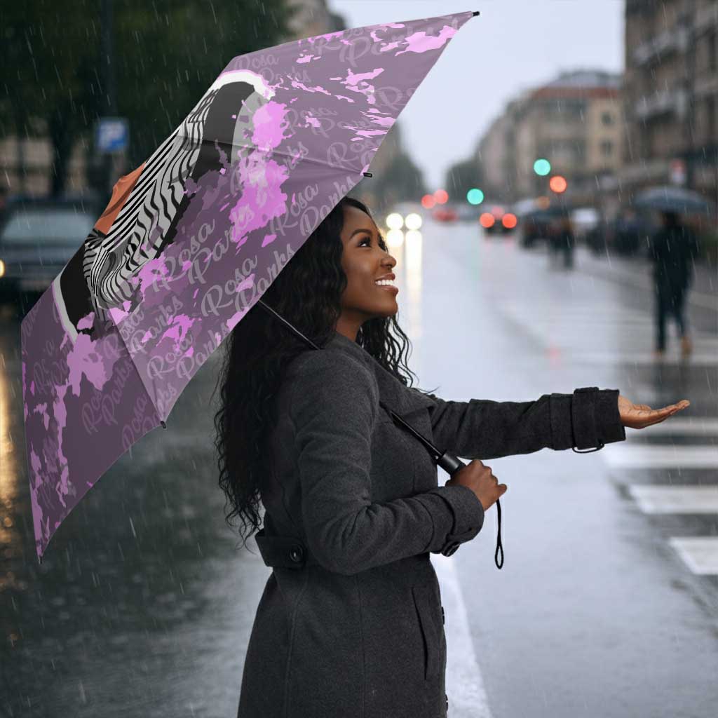 Rosa Parks Umbrella Purple Floral Pattern Civil Rights Tribute Bold Name Repeated Text Design - African Pride