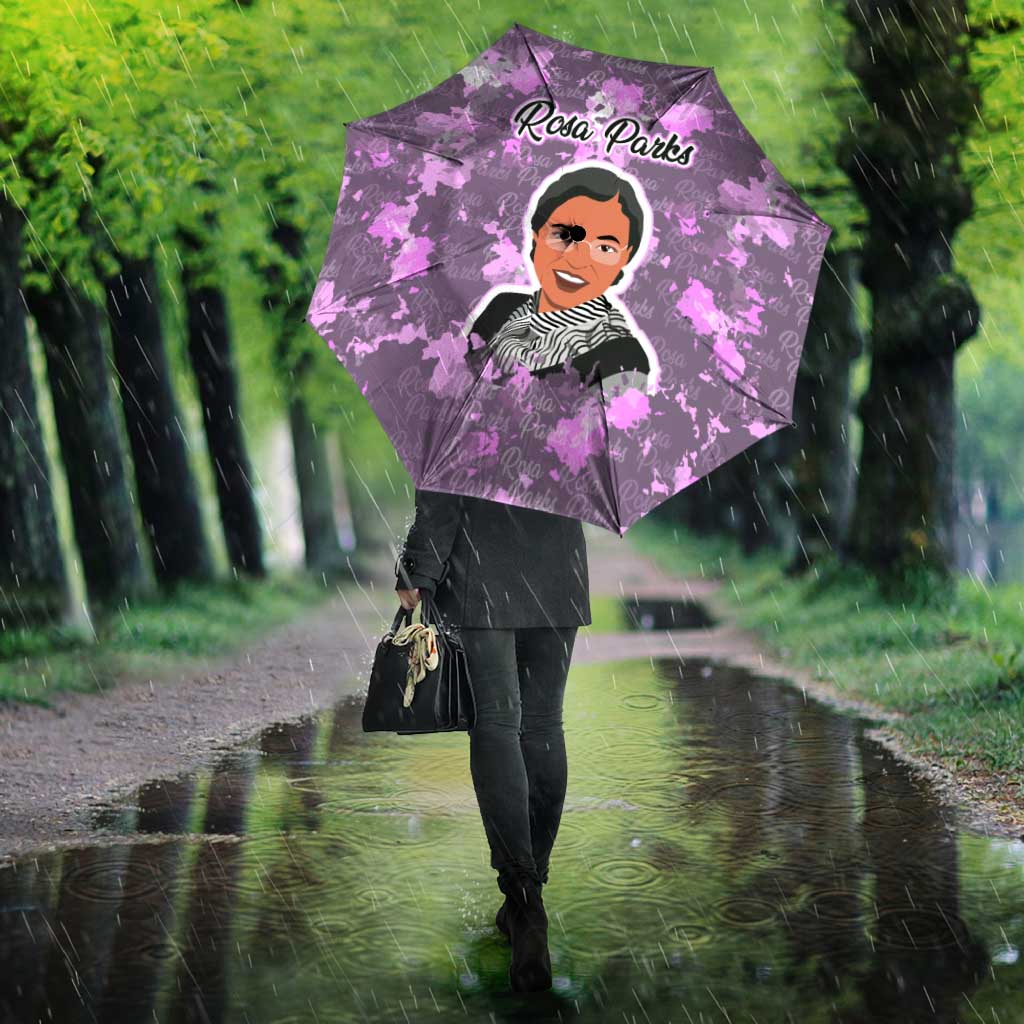 Rosa Parks Umbrella Purple Floral Pattern Civil Rights Tribute Bold Name Repeated Text Design - African Pride