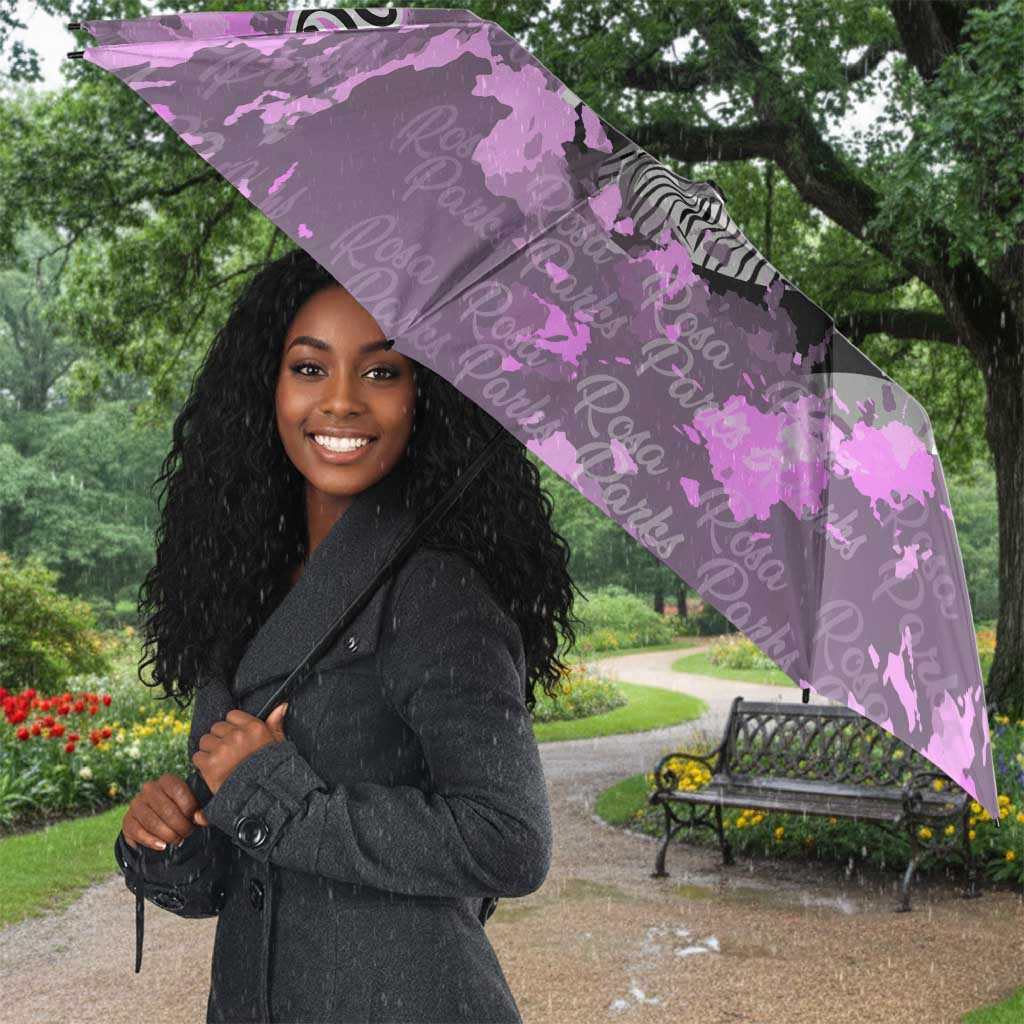 Rosa Parks Umbrella Purple Floral Pattern Civil Rights Tribute Bold Name Repeated Text Design - African Pride