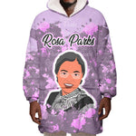 Rosa Parks Wearable Blanket Hoodie Purple Floral Pattern Civil Rights Tribute Bold Name Repeated Text Design - African Pride