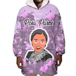 Rosa Parks Wearable Blanket Hoodie Purple Floral Pattern Civil Rights Tribute Bold Name Repeated Text Design - African Pride