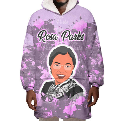 Rosa Parks Wearable Blanket Hoodie Purple Floral Pattern Civil Rights Tribute Bold Name Repeated Text Design - African Pride