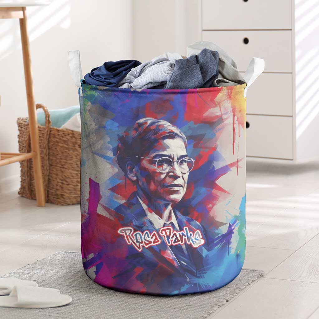Rosa Parks Laundry Basket Red Blue Abstract Art Portrait Sitting Down to Stand Up Quote Civil Rights Tribute - African Pride