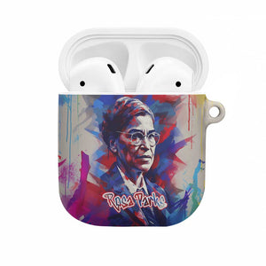 Rosa Parks AirPods Case Red Blue Abstract Art Portrait Sitting Down to Stand Up Quote Civil Rights Tribute - African Pride