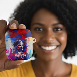 Rosa Parks AirPods Case Red Blue Abstract Art Portrait Sitting Down to Stand Up Quote Civil Rights Tribute - African Pride