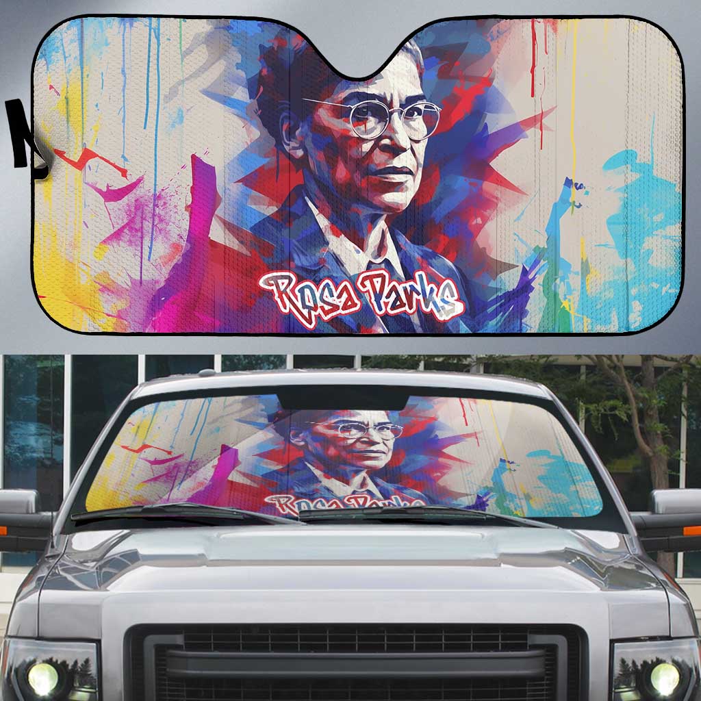 Rosa Parks Auto Sun Shade Red Blue Abstract Art Portrait Sitting Down to Stand Up Quote Civil Rights Tribute - African Pride