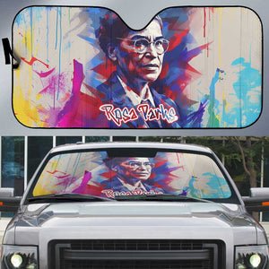 Rosa Parks Auto Sun Shade Red Blue Abstract Art Portrait Sitting Down to Stand Up Quote Civil Rights Tribute - African Pride