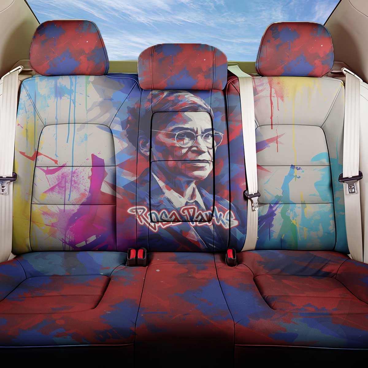 Rosa Parks Back Car Seat Cover Red Blue Abstract Art Portrait Sitting Down to Stand Up Quote Civil Rights Tribute - African Pride