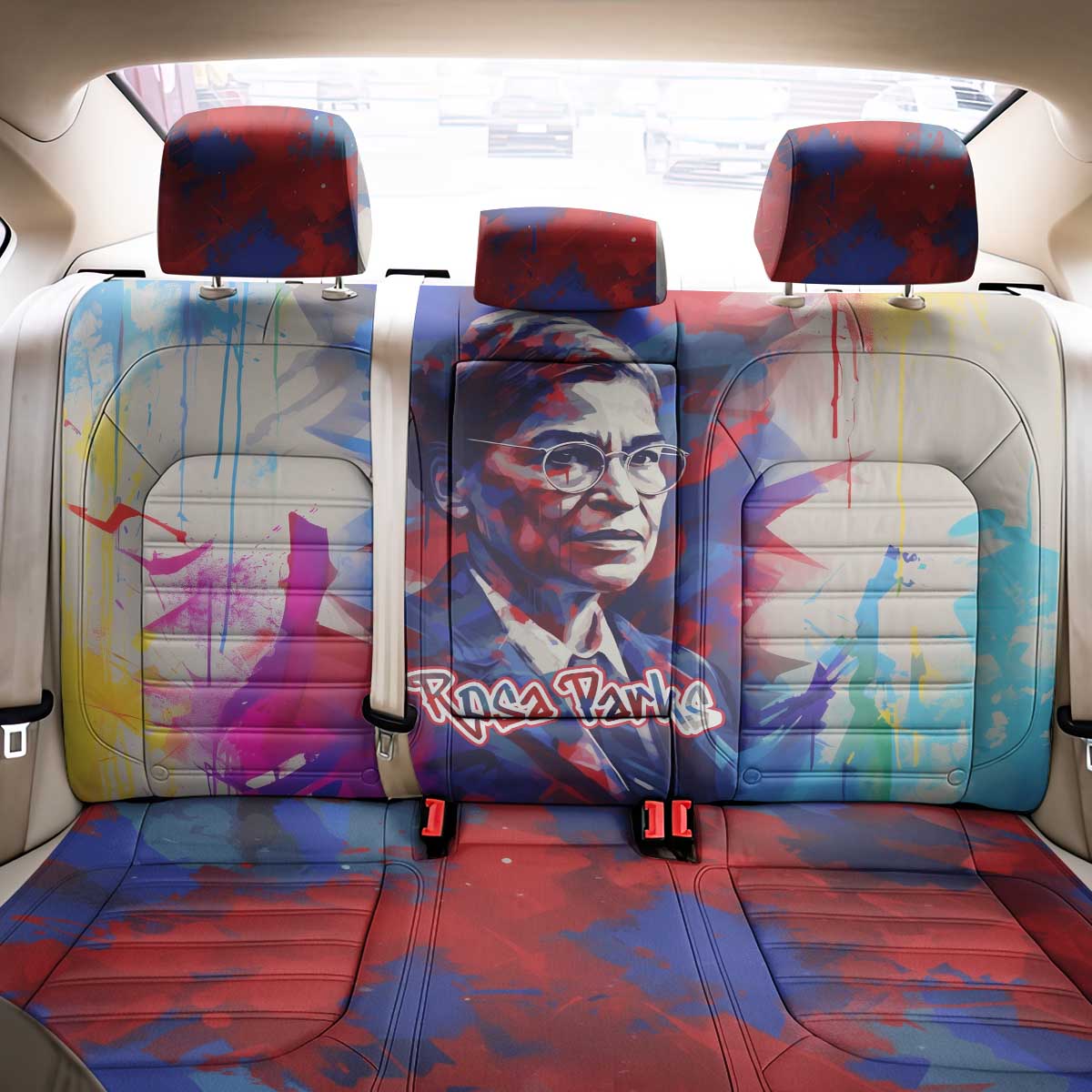Rosa Parks Back Car Seat Cover Red Blue Abstract Art Portrait Sitting Down to Stand Up Quote Civil Rights Tribute - African Pride