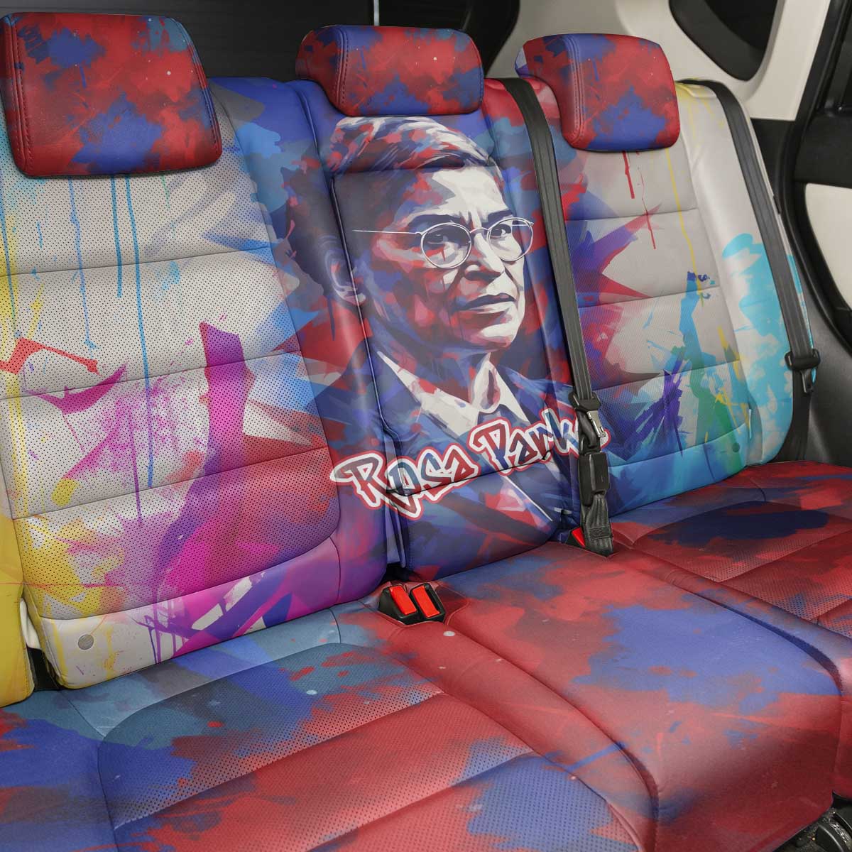 Rosa Parks Back Car Seat Cover Red Blue Abstract Art Portrait Sitting Down to Stand Up Quote Civil Rights Tribute - African Pride