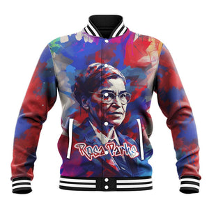 Rosa Parks Baseball Jacket Red Blue Abstract Art Portrait Sitting Down to Stand Up Quote Civil Rights Tribute - African Pride