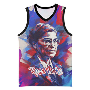 Rosa Parks Basketball Jersey Red Blue Abstract Art Portrait Sitting Down to Stand Up Quote Civil Rights Tribute - African Pride