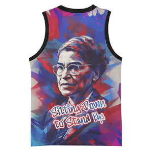 Rosa Parks Basketball Jersey Red Blue Abstract Art Portrait Sitting Down to Stand Up Quote Civil Rights Tribute - African Pride