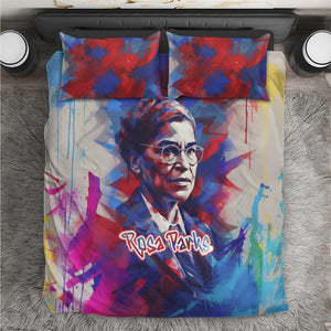 Rosa Parks Bedding Set Red Blue Abstract Art Portrait Sitting Down to Stand Up Quote Civil Rights Tribute - African Pride