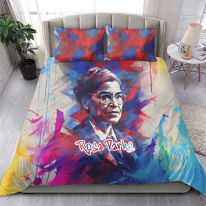 Rosa Parks Bedding Set Red Blue Abstract Art Portrait Sitting Down to Stand Up Quote Civil Rights Tribute - African Pride
