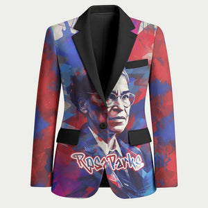 Rosa Parks Blazer Red Blue Abstract Art Portrait Sitting Down to Stand Up Quote Civil Rights Tribute - African Pride