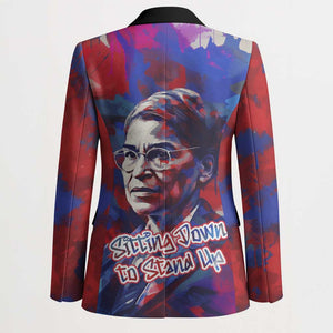 Rosa Parks Blazer Red Blue Abstract Art Portrait Sitting Down to Stand Up Quote Civil Rights Tribute - African Pride