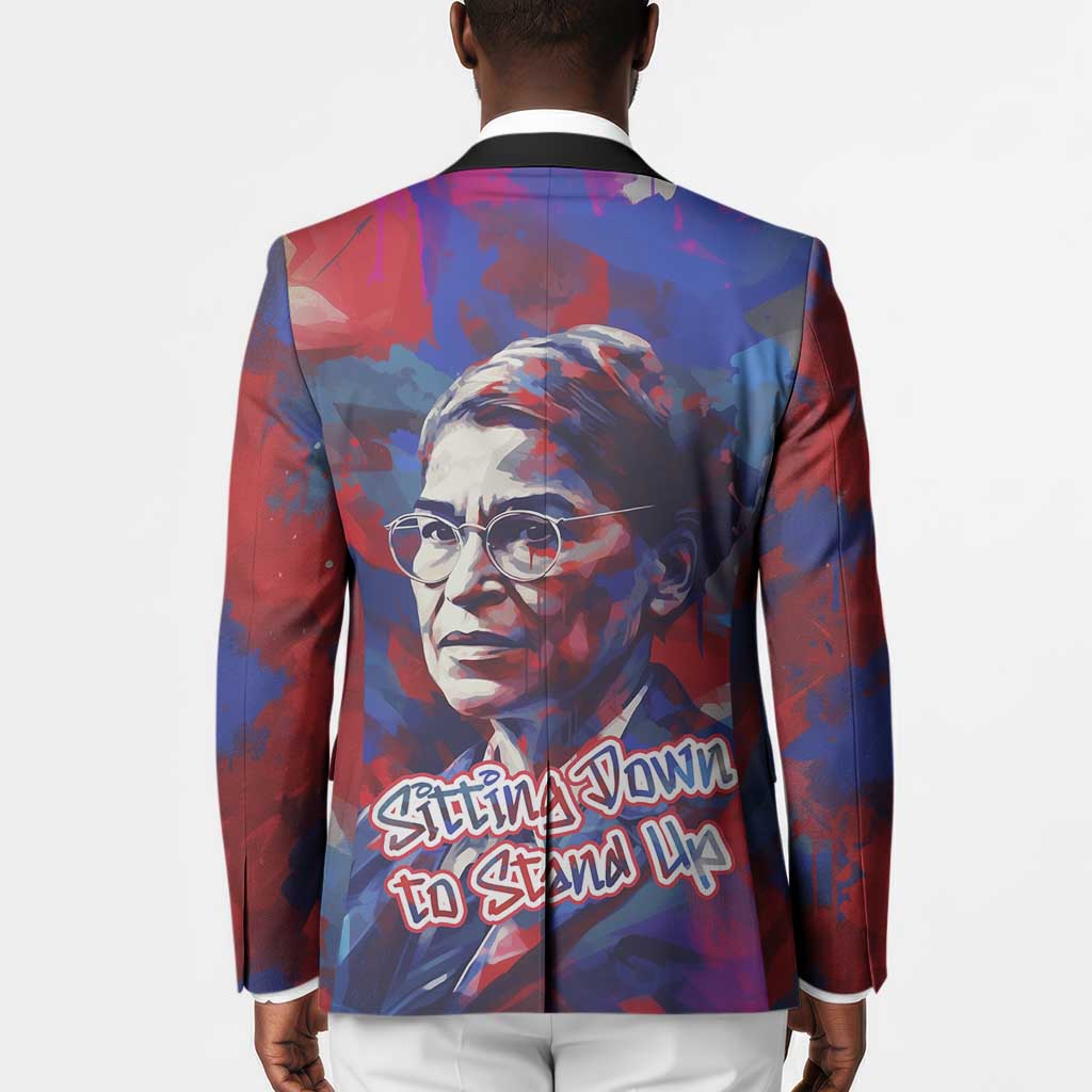 Rosa Parks Blazer Red Blue Abstract Art Portrait Sitting Down to Stand Up Quote Civil Rights Tribute - African Pride