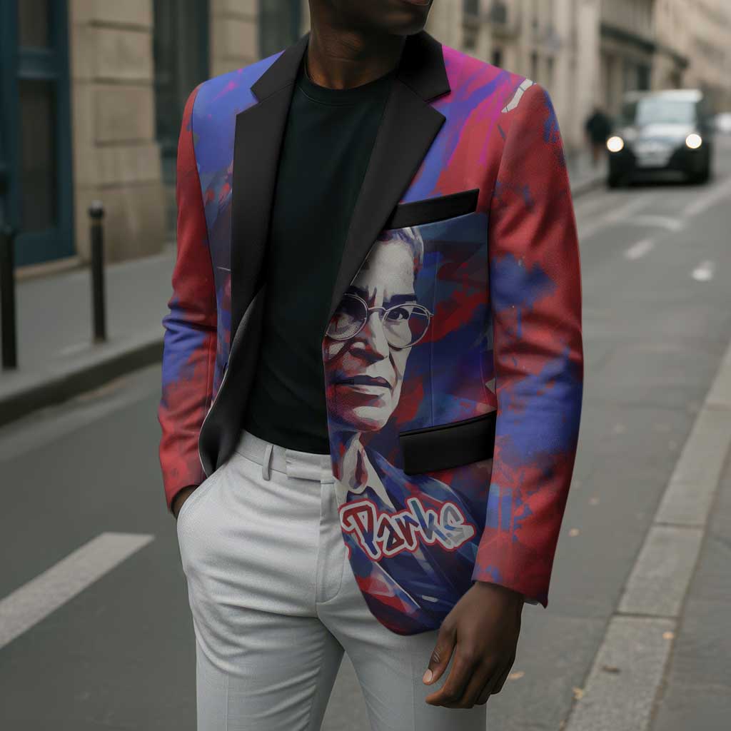 Rosa Parks Blazer Red Blue Abstract Art Portrait Sitting Down to Stand Up Quote Civil Rights Tribute - African Pride