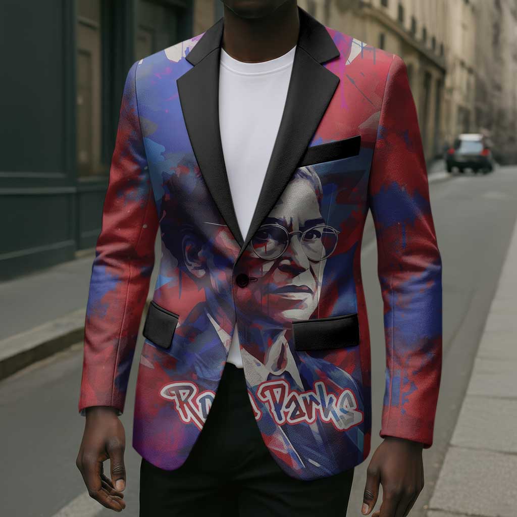 Rosa Parks Blazer Red Blue Abstract Art Portrait Sitting Down to Stand Up Quote Civil Rights Tribute - African Pride