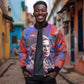 Rosa Parks Bomber Jacket Red Blue Abstract Art Portrait Sitting Down to Stand Up Quote Civil Rights Tribute - African Pride