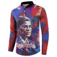 Rosa Parks Button Sweatshirt Red Blue Abstract Art Portrait Sitting Down to Stand Up Quote Civil Rights Tribute