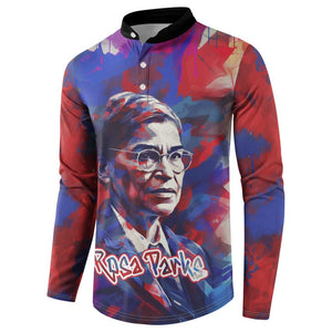 Rosa Parks Button Sweatshirt Red Blue Abstract Art Portrait Sitting Down to Stand Up Quote Civil Rights Tribute